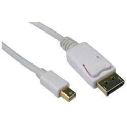 Spire Mini DisplayPort Male to DisplayPort Male Converter Cable, 2 Metres, Gold Connectors, White