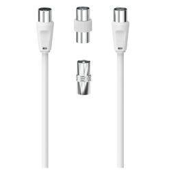 CABL-HAMVIDCOAX-2M-DB - Hama 3-Part Antenna Connection Kit - 2 Metre Antenna Cable + 2x Coax Adapters, White Hama 3-Part Antenna Connection Kit - 2 Metre Antenna Cable + 2x Coax Adapters, White