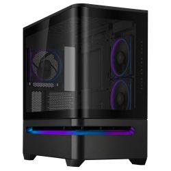 Asus Prime AP202 ARGB Gaming Case w Curved Glass Panel, Micro ATX, 3x ARGB Fans, ARGB Light Band, 420mm GPU Support, USB-C 20Gbps, Black