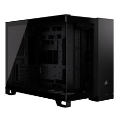 Corsair 2500X Dual Chamber Gaming Case w Glass Side & Front, Micro ATX, Mesh Panels, USB-C, Asus BTF Compatible, Black