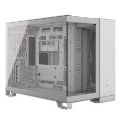 Corsair 2500X Dual Chamber Gaming Case w Glass Side & Front, Micro ATX, Mesh Panels, USB-C, Asus BTF Compatible, White