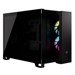 Corsair 2500X RGB Dual Chamber Gaming Case w Glass Side & Front, Micro ATX, 2x RGB Fans, Mesh Panels, USB-C, Asus BTF Compatible, Black