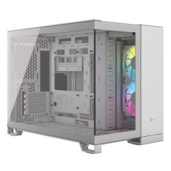 Corsair 2500X RGB Dual Chamber Gaming Case w Glass Side & Front, Micro ATX, 2x RGB Fans, Mesh Panels, USB-C, Asus BTF Compatible, White