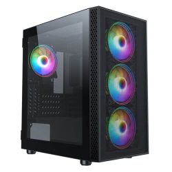 GameMax Icon Mesh ARGB Gaming Case w Glass Window, Micro ATX, Mesh Front, 4 ARGB Fans, LED Button, 2 Vertical GPU Mounts, Black