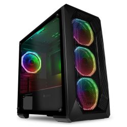 GameMax Kamikaze Pro ARGB Gaming Case w Glass Window, Micro ATX, Mesh Front, 4 Dual-Ring ARGB Fans, ARGB Hub, LED Button, Black