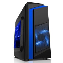 Spire F3 Micro ATX Gaming Case w/ Windows, No PSU, Blue LED Fan, Black with Blue Stripe, Card Reader