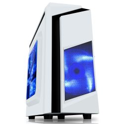 Spire F3 Micro ATX Gaming Case with Windows, No PSU, Blue LED Fan, White with Black Stripe, Card Reader Cases
