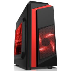 Spire F3 Micro ATX Gaming Case with Windows, No PSU, Red LED Fan, Black with Red Stripe, Card Reader Cases