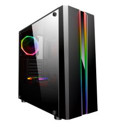 Spire Zoom ATX Gaming Case with Tempered Glass Window, No PSU, Rainbow RGB Front Strips with Control Button Cases