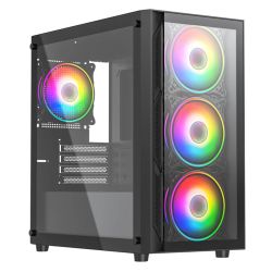 Vida Lucid Black ARGB Gaming Case w Glass Front & Side, Micro ATX, 4x ARGB Infinity Fans