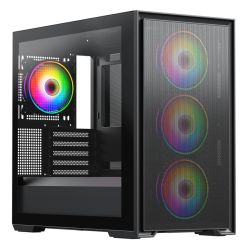 Vida Notus Black ARGB Gaming Case w Glass Side, Micro ATX, Mesh Front, 4x ARGB Fans, 6-Port PWM ARGB Hub, USB-C, Asus BTF Compatible