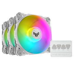 Asus TUF Gaming TF120 ARGB 12cm PWM Case Fans 3 Pack, Fluid Dynamic Bearing, Double-layer LED Array, Up to 1900 RPM, ARGB Hub included, White Edition