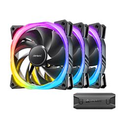 Antec Fusion 12cm PWM ARGB Case Fans x3, Hydraulic Bearing, 16 LEDs, Anti-Vibration, Up to 2000 RPM, Black, ARGBPWM Controller