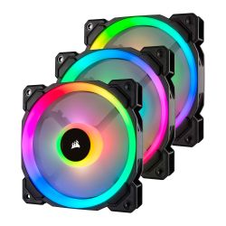 Corsair LL120 12cm PWM RGB Case Fans x3, 16 LED RGB Dual Light Loop, Hydraulic Bearing, Lighting Node PRO Kit Included Cooling