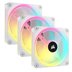 Corsair iCUE LINK QX120 12cm PWM RGB Case Fans x3, 34 RGB LEDs, Magnetic Dome Bearing, 2400 RPM, iCUE LINK Hub Included, White