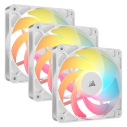Corsair RS120-R ARGB 12cm PWM Reverse Blade RGB Case Fans 3-Pack, 8 RGB LEDs, Daisy-Chain, Magnetic Dome Bearing, 2100 RPM, White