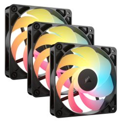 Corsair RS120-R ARGB 12cm PWM Reverse Blade RGB Case Fans 3-Pack, 8 RGB LEDs, Daisy-Chain, Magnetic Dome Bearing, 2100 RPM, Black
