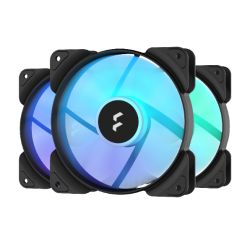 Fractal Design Aspect 12 12cm RGB Case Fans 3 Pack, Rifle Bearing, Supports Chaining, Aerodynamic Stator Struts, 1200 RPM, Black Frame