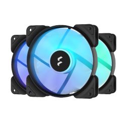 Fractal Design Aspect 12 12cm RGB PWM Case Fan x3, Rifle Bearing, Supports Chaining, Aerodynamic Stator Struts, 500-2000 RPM, Black Frame Cooling