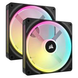 Corsair iCUE LINK QX140 14cm PWM RGB Case Fans x2, 34 RGB LEDs, Magnetic Dome Bearing, 2000 RPM, iCUE LINK Hub Included, Black