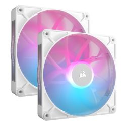 Corsair iCUE LINK RX140 RGB 14cm PWM Case Fans 2 Pack, 8 ARGB LEDs, Magnetic Dome Bearing, 1700 RPM, iCUE LINK Hub Included, White