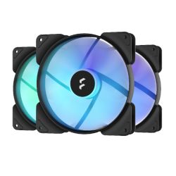 Fractal Design Aspect 14 14cm RGB PWM Case Fans 3 Pack, Rifle Bearing, Supports Chaining, Aerodynamic Stator Struts, 500-1700 RPM, Black Frame