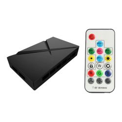 GameMax 6-port ARGB PWM 3-Pin Aura Sync Fan Hub, RF Remote, SATA Powered