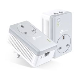 TP-LINK TL-PA4022P KIT AV600 10100 Powerline Adapter Starter Kit, 2-Port, AC Pass Through