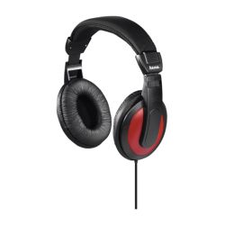 Hama Basic4Music Headphones, 3.5 mm Jack (6.35mm Adapter), 40mm Drivers, 2m Cable, Padded Headband, Black/Red
