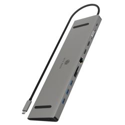 Icy Box IB-DK2106-C USB-C 11-in-1 Docking Station - 3x USB-A, 2x HDMI, VGA, RJ45, Card Reader, 3.5mm Jack, 1x USB-C 100W Charging