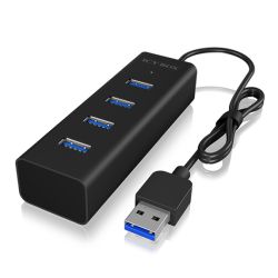 Icy Box IB-HUB1409-U3 4-Port USB-A Hub - USB-A Male, 4 x USB 3.0, LED Indicator, Aluminium, USB Powered