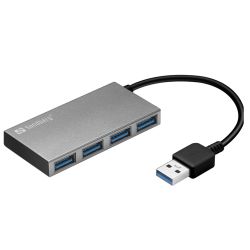 Sandberg 133-88 External 4-Port USB 3.0 Pocket Hub, Aluminium, USB Powered, 5 Year Warranty