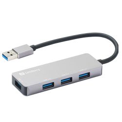 Sandberg External 4-Port USB-A Pocket Hub - USB-A Male, 4 x USB 3.0, Aluminium, USB Powered, 5 Year Warranty