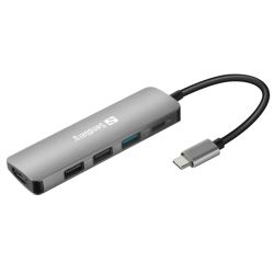 Sandberg 136-32 USB-C 5-in-1 Docking Station - USB-C up to 100W, HDMI, VGA, 1 x USB 3.0, 2 x USB 2.0, Aluminium, 5 Year Warranty