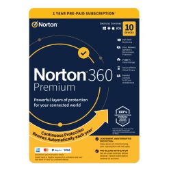 Norton 360 Premium 1 x 10 Device, 1 Year ESD - Single 10 Device Licence via email - 75GB Cloud Storage - PC, Mac, iOS & Android