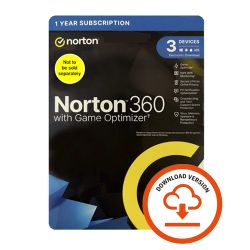 Norton 360 with Game Optimiser, 1x 3 Device, 1 Year ESD - Single 3 Device Licence via email - 50GB Cloud Storage - PC, Mac, iOS & Android *Non-enrolment*