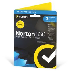 Norton 360 Soft Box with Game Optimiser, 1x 3 Device, 1 Year Licence - 50GB Cloud Storage - PC, Mac, iOS & Android *Non-enrolment*