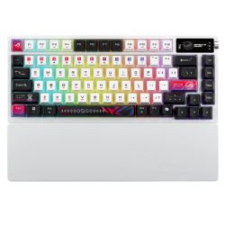 Asus ROG AZOTH X 75 Custom Mechanical RGB Gaming Keyboard, WirelessBtoothUSB, NX Snow Switches, Dye-Sub & Translucent Keycaps, OLED Display, Control Knob, White