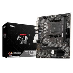 MSI A520M-A PRO, AMD A520, AM4, Micro ATX, 2 DDR4, DVI, HDMI, GB LAN, 1x M.2
