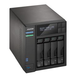 ASUSTOR AS6404T 4-Bay NAS Enclosure (No Drives), Quad Core CPU, 8GB DDR3L, HDMI, USB3 Type-C, Wake on WAN, LCD Screen, Dual GB LAN External NAS