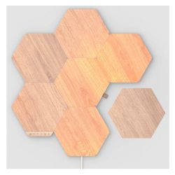 Nanoleaf Elements Hexagons Starter Kit 7-Panels, White Light, Wood Grain Finish, Create an Illuminated Display, Ultra-Thin Panels, Music Reaction, AppVoiceManual Control