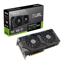 Asus DUAL RTX4070 SUPER OC, PCIe4, 12GB DDR6X, HDMI, 3 DP, 2550MHz Clock, Overclocked