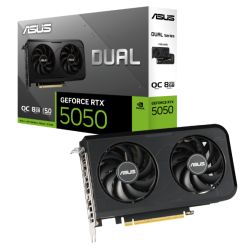 Asus RTX5050 DUAL OC, PCIe5, 8GB DDR6, HDMI, 3 DP, 2677MHz Clock, Overclocked, Compact SFF-Ready