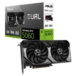 Asus DUAL RTX5060 OC, PCIe5, 8GB DDR7, HDMI, 3 DP, 2565MHz Clock, Overclocked, Compact SFF-Ready