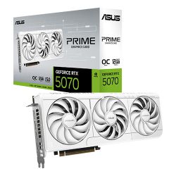 Asus PRIME RTX5070 OC, PCIe5, 12GB DDR7, HDMI, 3 DP, 2587MHz Clock, Overclocked, Compact SFF-Ready, White