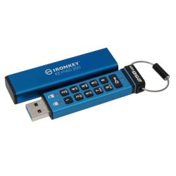 Kingston 256B IronKey Keypad 200 Memory Pen, USB-A 3.2 Gen1, FIPS 140-3 w XTS-AES 256-bit Hardware Encryption, Alphanumeric PIN, RW 145115 MBs
