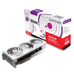 Sapphire PURE RX7700 XT, PCIe4, 12GB DDR6, 2 HDMI, 2 DP, 2584MHz Clock, LED Lighting, White