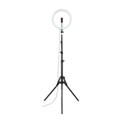 Hama SpotLight Steady 120 LED Ring Light, 12inch Ring Light w/ 162 LEDs (Blue/Orange/White), Dimmable, Rotatable, Remote Control, Tripod LED Lighting