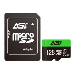 AGI 128GB TF138 Micro SDXC Card with SD Adapter, UHS-I Cass 10  V30  A1 App Performance