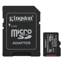 Kingston 128GB Canvas Select Plus Gen3 MicroSDXC Card with SD Adapter, UHS-I Class 10, U1, V10, A1 App Performance, 150MBs